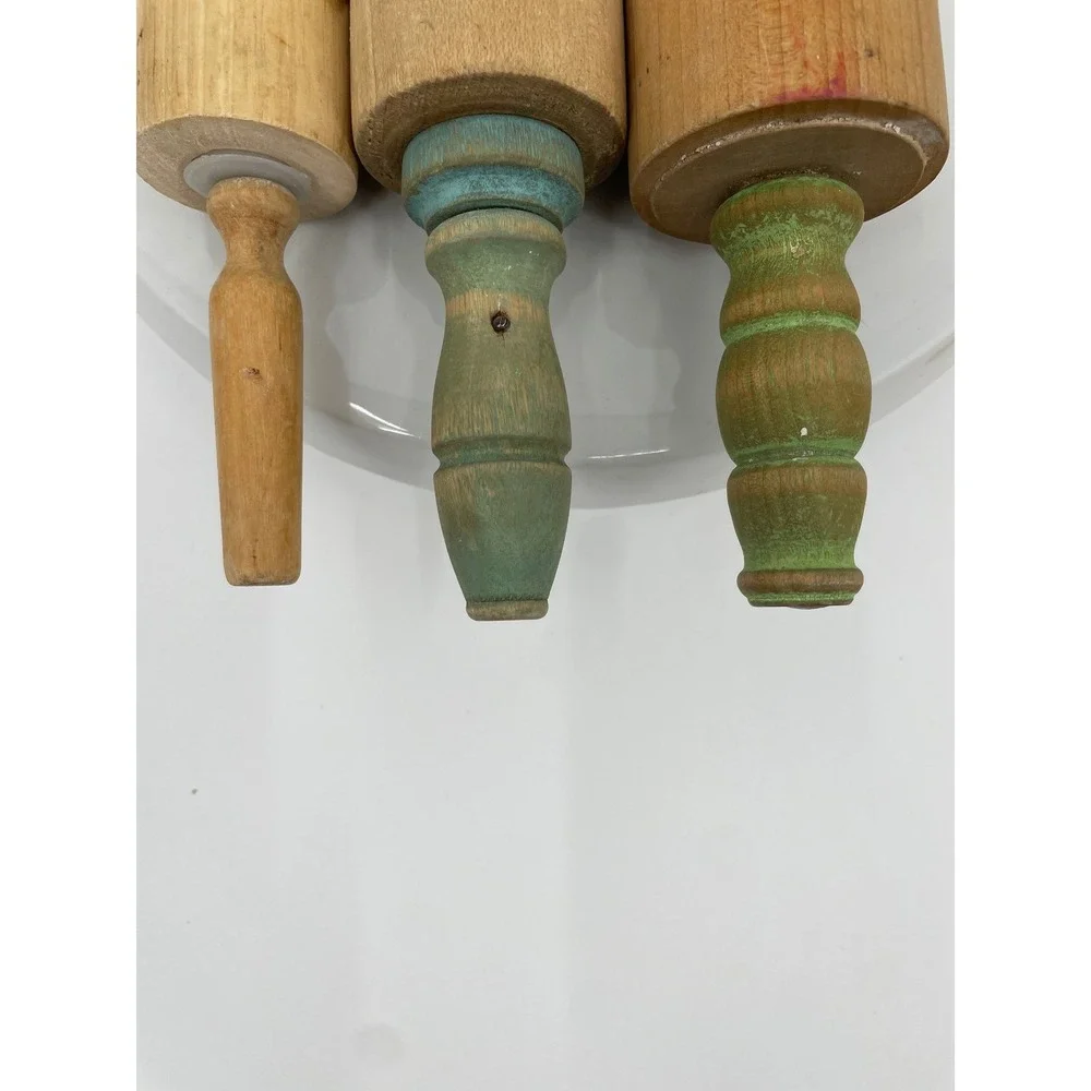 Unbranded Rolling Pin Set 3pc Tan Wood Vintage Farmhouse Cottagecore Primitive